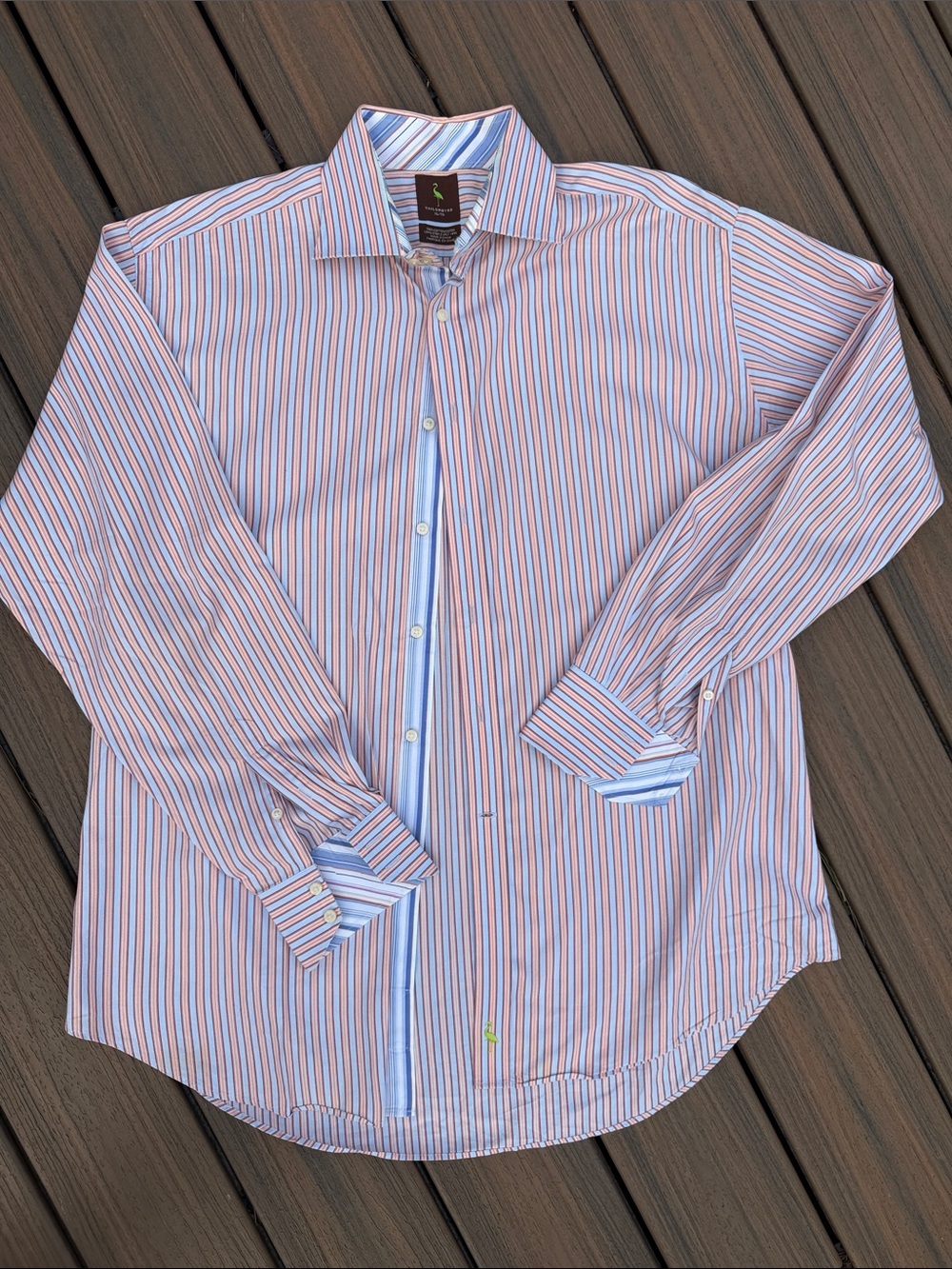 Tailorbyrd Men's Pink and Blue Striped Dress Shirt